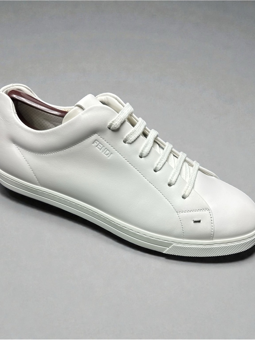 Fendi White Leather Lace-Up Sneaker